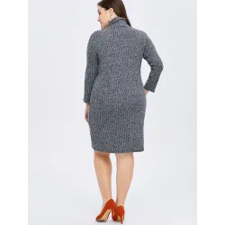 Plus Size High Neck Casual Winter DressPlus