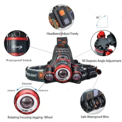 Voorhoofd licht - Zoomflits 3 XML-T6 LED lampSport & Outdoor