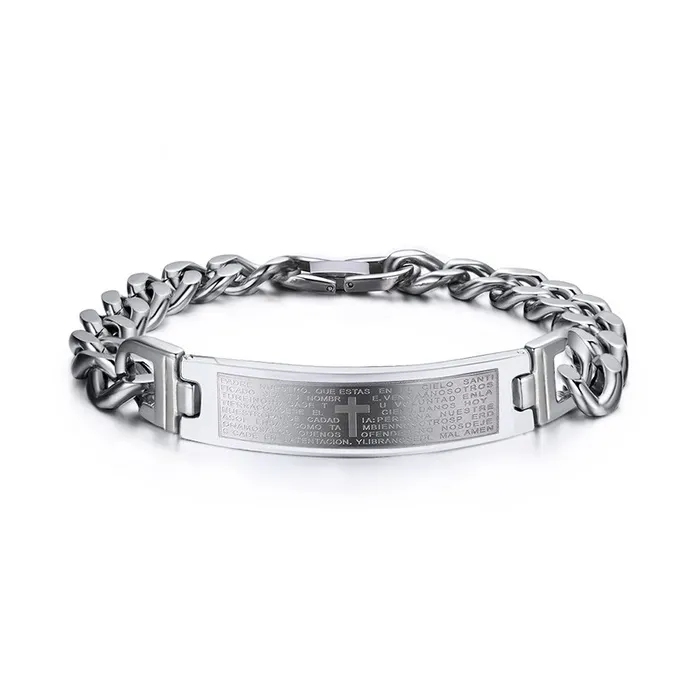 Spanish Bible Cross Stainless Steel BraceletBracelets
