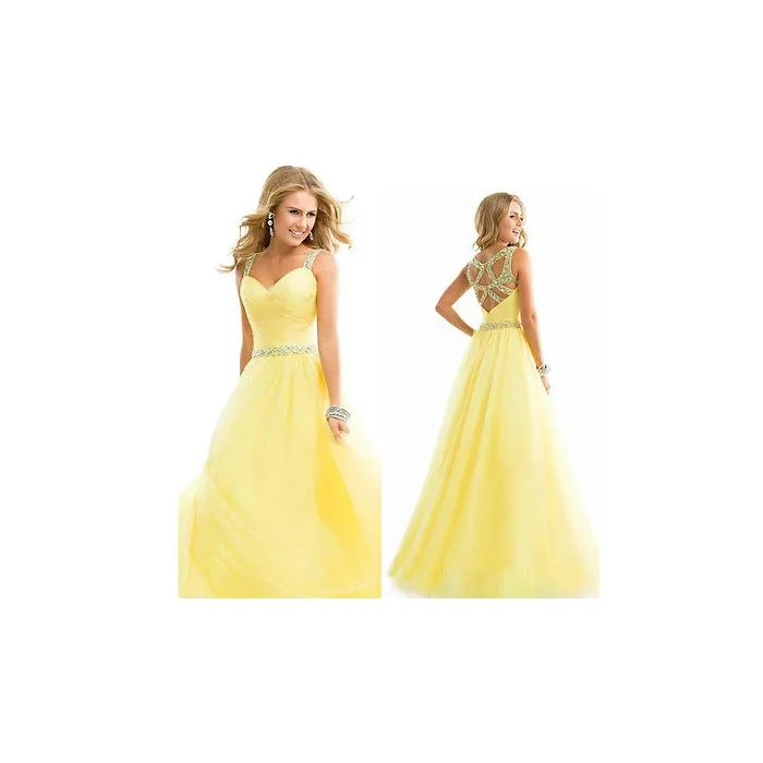 Long chiffon elegant yellow dressDresses