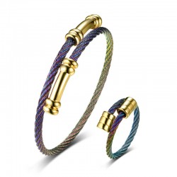 Vnox Multi Color Adjustable Cuff Bracelet Bangle Ring for Women Jewelry Set Stainless Steel TwisteArmbanden