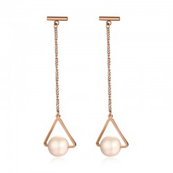 AretesTriángulos & perlas - pendientes de oro rosa