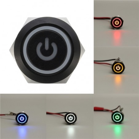 12V 5-pins 19 mm Led Metalen Drukknop Spanningsschakelaar Waterdichte Schakelaar ZwartSchakelaars