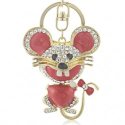 Dalaful Red Heart Mouse Bowknot Tail Crystal Bag Pendant Keyrings Keychains For Car key chains holdeSleutelhangers