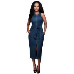 Jeans midi-jurk - met ritsJurken