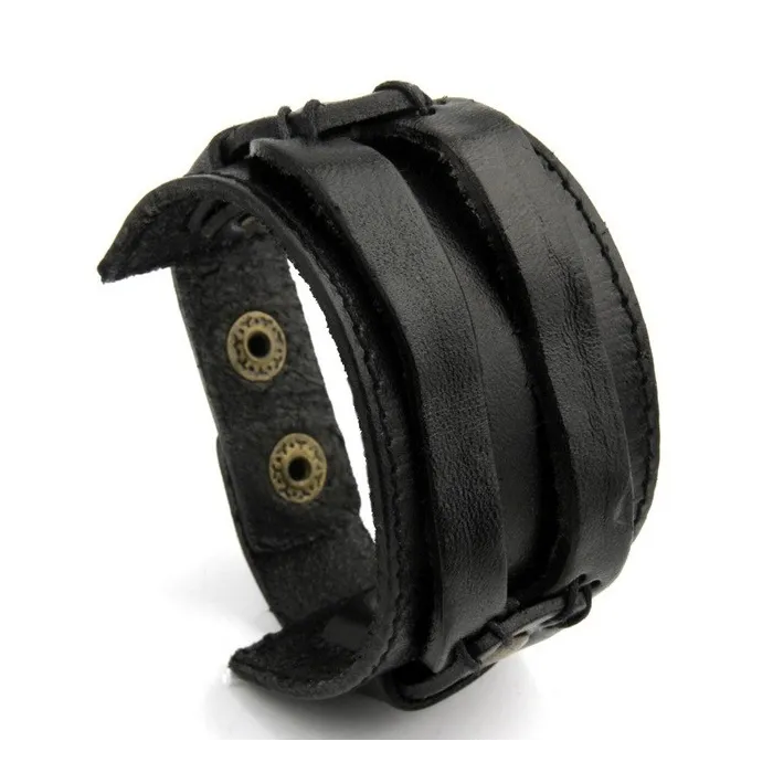 Leather cuff double wide rope bracelet unisexArmbanden