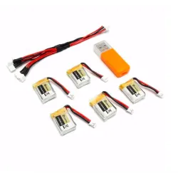 Eachine RC Quadcopter E010 E010C 3.7V 150MAH 45C upgrade batterij incl USB oplader set 5 stuksBatterijen