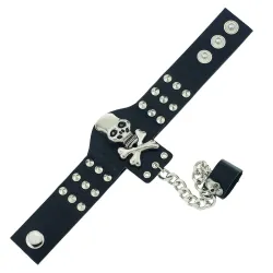 Gothic rivets skeleton skull chain leather bracelet unisexArmbanden
