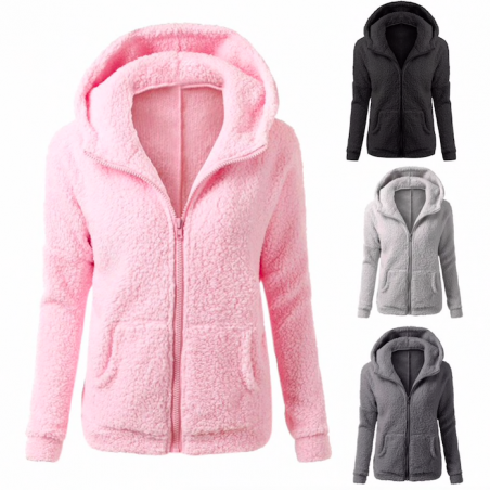 Zacht fleece jack met capuchon en ritssluitingHoodies & Truien