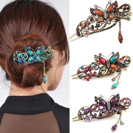 Vintage & strass bloem - vlinder haar clipHaarspelden