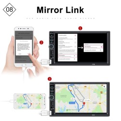 Bluetooth autoradio - DIN 2 - 7'' Inch LCD touchscreen - MP3-MP5 speler - USB - MirrorLinkDin 2