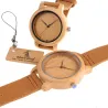 Lederen band bamboe Quartz koppels horlogesHorloges