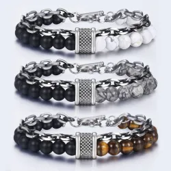 Roestvrij stalen armband met natuursteen kralenArmbanden