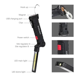 COB LED zaklamp - USB oplaadbaar - met ophanghaakSurvival gereedschap