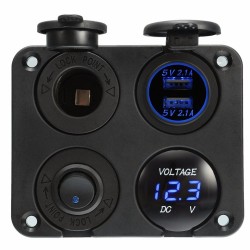 Dual USB socket charger 2.1A+2.1A + 12V & ON-OFF switch LED voltmeter 4 in 1 charger panel for car & motorcycleDiagnosis