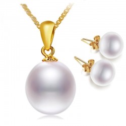 Elegant gold necklace with pearl & earringsSieradensets
