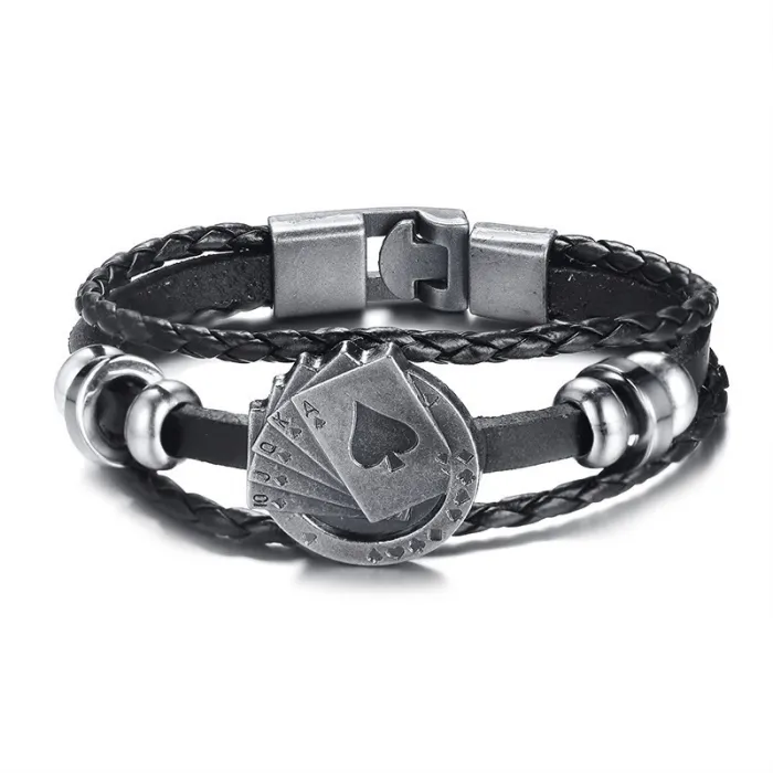 Lucky Vintage Men's Leather Cards BraceletArmbanden