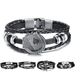 Lucky Vintage Men's Leather Cards BraceletArmbanden