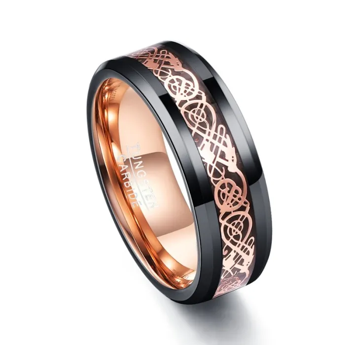 Auenhandel Carbon Faser Exquisite Rose Gold Drachen Mnner Ringe 100