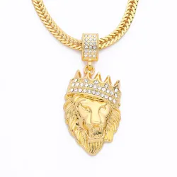 Luxury chunky gold punk lion head pendant necklaceKettingen