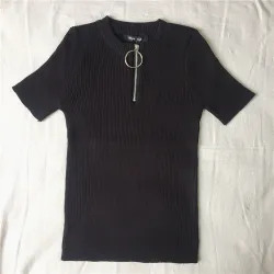 Women Korean style summer all-match zipper short sleeve t-shirtDames mode