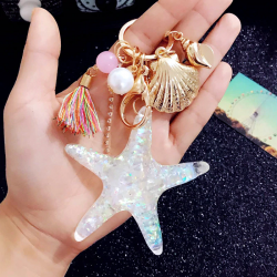 Keychain with starfish & pearls