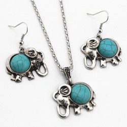 Necklace & earrings with antique blue elephant - jewellery setSieradensets