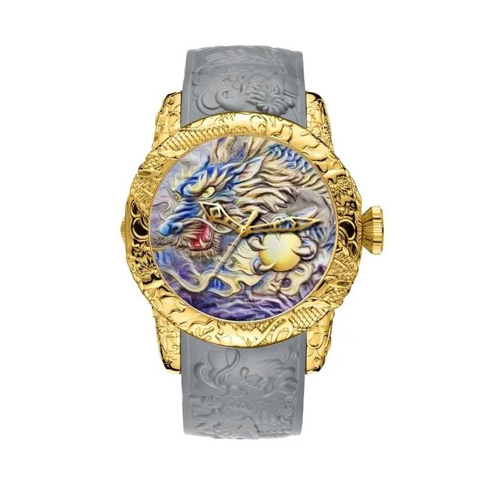 Luxury waterproof quartz watch with dragon sculptureHorloges