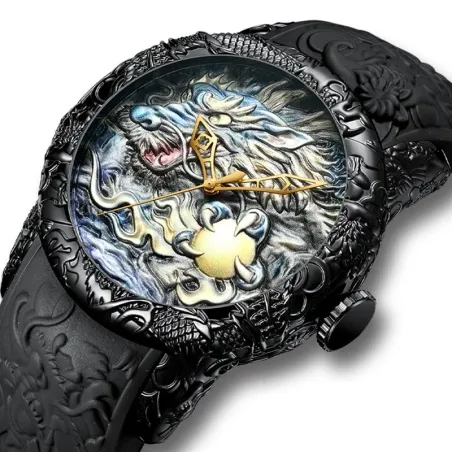 Luxury waterproof quartz watch with dragon sculptureHorloges