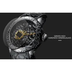 Luxury waterproof quartz watch with dragon sculptureHorloges
