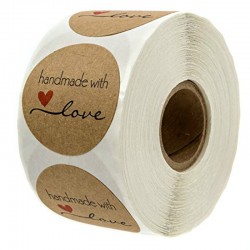 Handmade with Love - natuurlijk kraftpapier - ronde stickers - 500 stuksLijmen & plakbanden