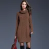 Long knitted sweater with turtleneck - winter dressPlus