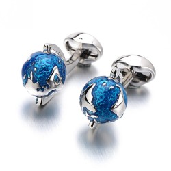Fashion cufflinks with blue rotatable globeCufflinks