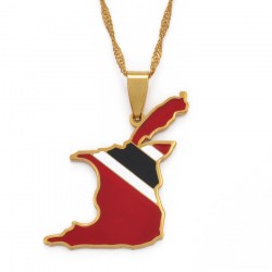 Trinidad & Tobago map flag pendant - gold necklaceKettingen