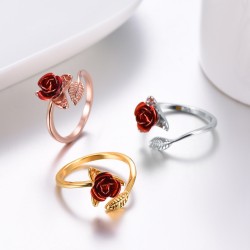 Gold & silver ring with red rose - adjustableRingen