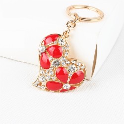 Crystal heart with red flowers - keychainKeyrings