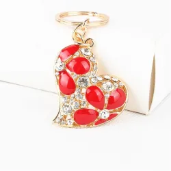Crystal heart with red flowers - keychainSleutelhangers