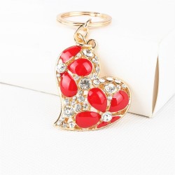 Crystal heart with red flowers - keychainKeyrings
