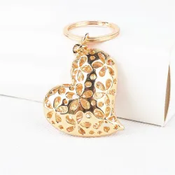 Crystal heart with red flowers - keychainSleutelhangers