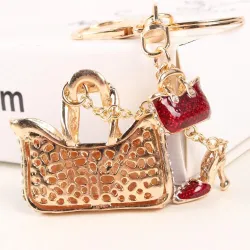 Two crystal red bags & high-heeled shoe - keychainSleutelhangers