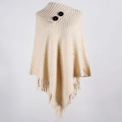 Knitted pullover with tassels - poncho with buttons - shawlHoodies & Jumpers