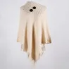Knitted pullover with tassels - poncho with buttons - shawlHoodies & Jumpers