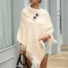 Knitted pullover with tassels - poncho with buttons - shawlHoodies & Jumpers