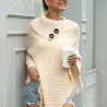 Knitted pullover with tassels - poncho with buttons - shawlHoodies & Jumpers