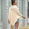 Knitted pullover with tassels - poncho with buttons - shawlHoodies & Jumpers