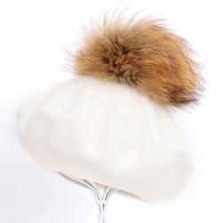 Elegant beret with fur pom-pomHats & Caps