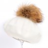Elegant beret with fur pom-pomHats & Caps