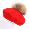 Elegant beret with fur pom-pomHats & Caps