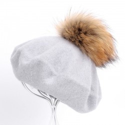 Elegant beret with fur pom-pomHats & Caps