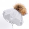 Elegant beret with fur pom-pomHats & Caps